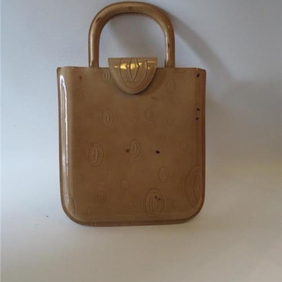 CARTIER PARIS BEIGE ENAMEL CALF HANDBAG * - Picture 1 of 5